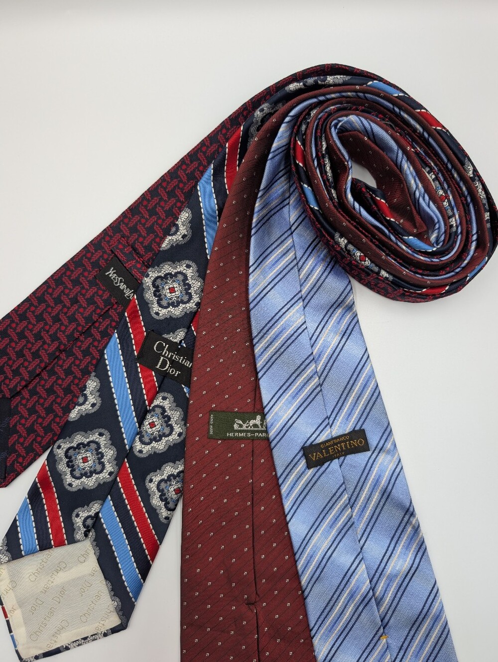 Set Designer Silk Neckties Hermes, Dior, Valentino, Yves Saint Laurent